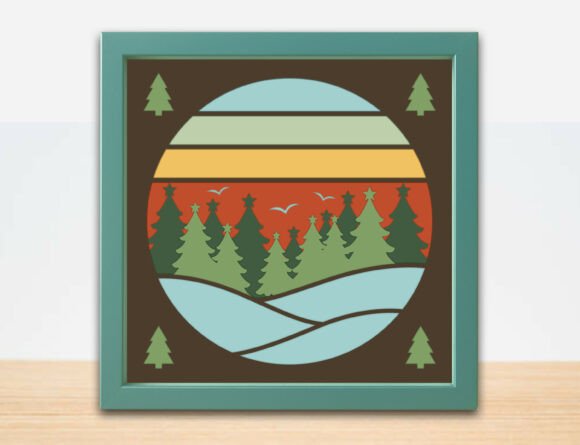 Christmas Tree Retro Sunset Forest