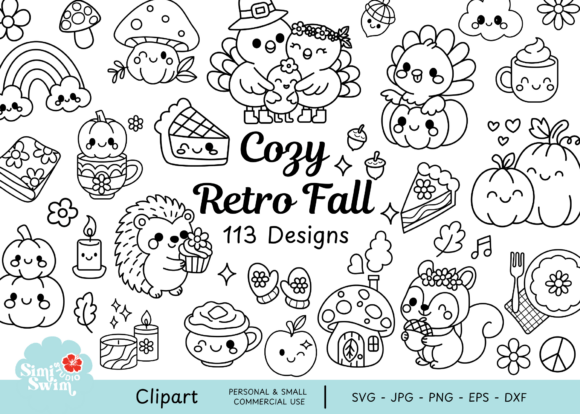 Cozy Retro Fall Black Line Clipart Review