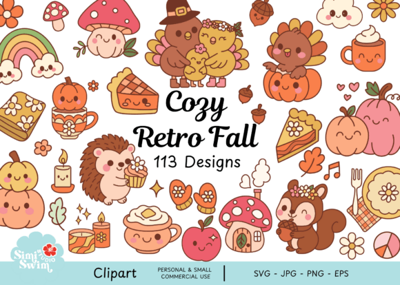 Cozy Retro Fall Clipart Bundle