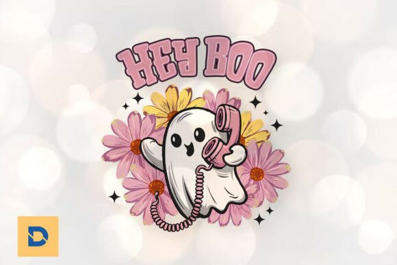 Hey Boo Cute Ghost Retro Halloween PNG