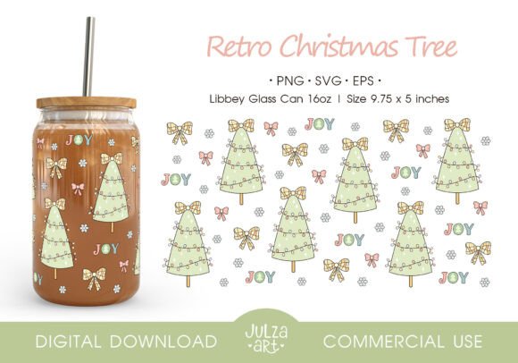 Retro Christmas Tree Glass Can Wrap PNG Review