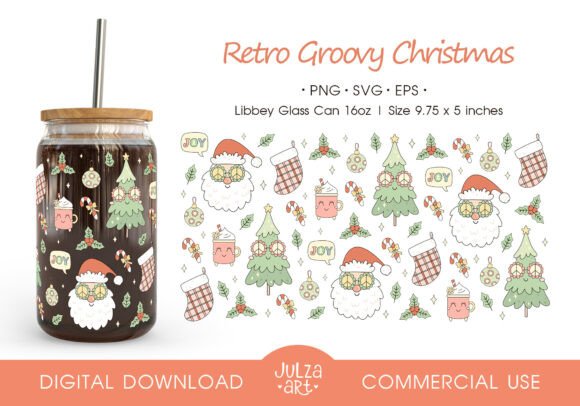 Retro Hippie Christmas Glass Can Wrap