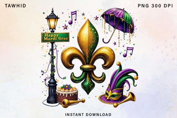 Retro Mardi Gras PNG, Fleur De Lis Png
