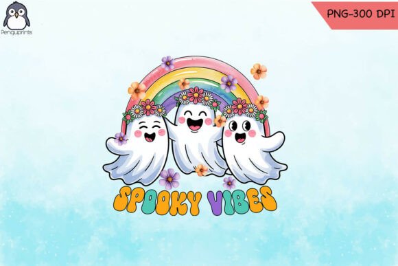 Spooky Vibes Retro Ghost Halloween PNG